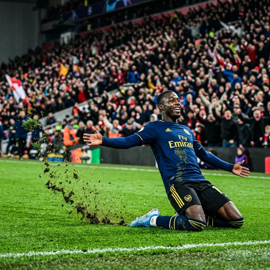 Mastering the Slide: How Soccer Players Glide on Their Knees 1 Soccer player performing a dramatic knee slide celebration on a green pitch