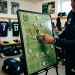 Tactical soccer board showing 5-3-2 formation