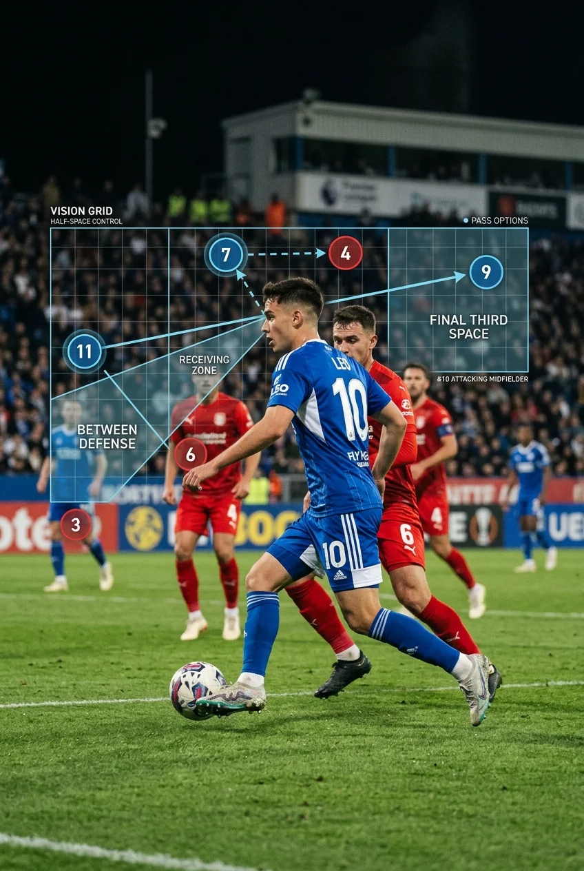 The Ultimate Soccer Position Responsibilities Matrix: 1-11 Master Cheat Sheet 8 Attacking Midfielder Position Responsibilities Matrix - Half Space Playmaking (AI Generated Image)