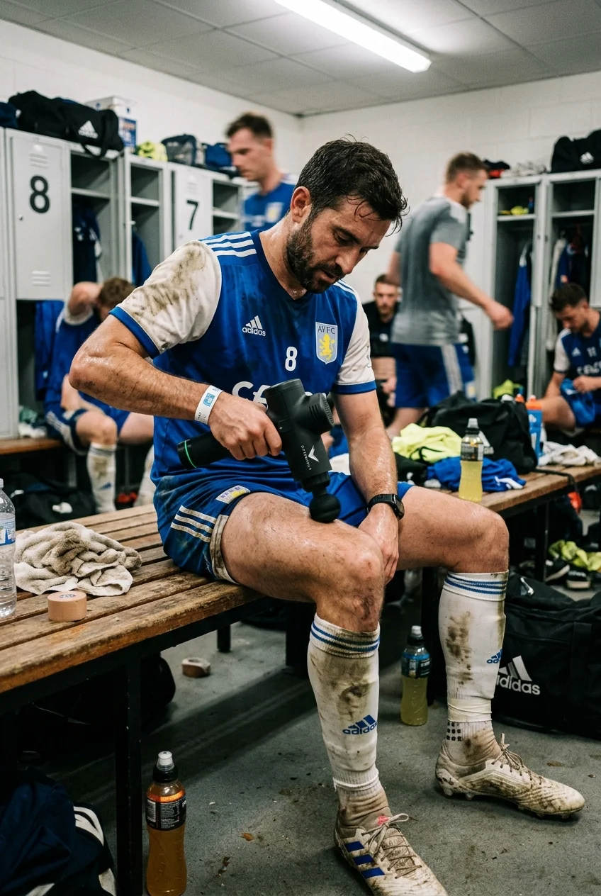 Post-Match Muscle Recovery Protocol: 10 Steps to Zero Soreness 5 Post-Match Muscle Recovery Protocol - Percussive Massage Therapy with Therabody Theragun PRO (AI Generated Image)