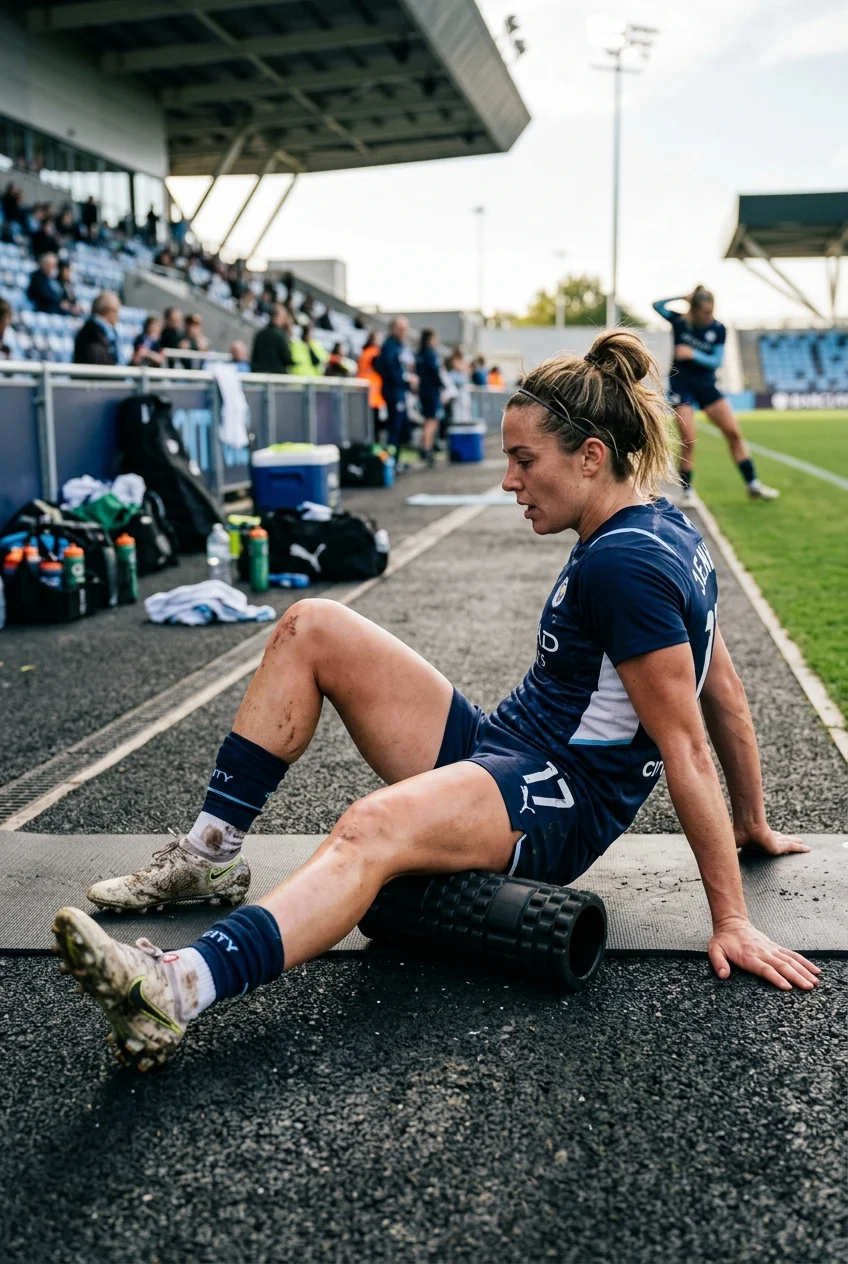 Post-Match Muscle Recovery Protocol: 10 Steps to Zero Soreness 8 Post-Match Muscle Recovery Protocol - High-Density & Vibrating Foam Rolling for Myofascial Release (AI Generated Image)