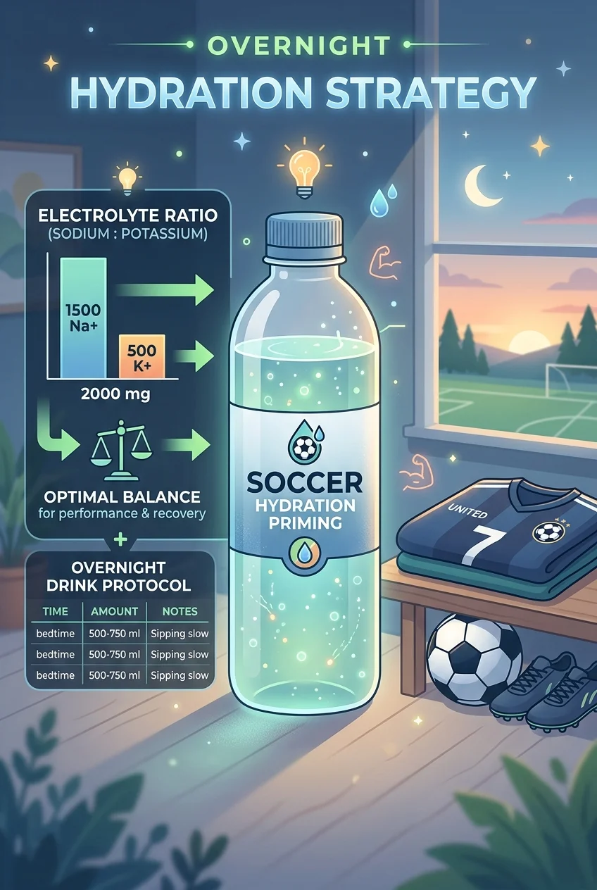 Pre-Match Nutrition & Hydration Timeline Cheat Sheet - 12 Hours Out Overnight Electrolyte Sodium Potassium Priming (AI Generated Image)