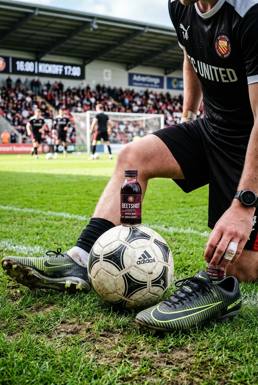 Pre-Match Nutrition & Hydration Timeline Cheat Sheet - 60 Minutes Out Concentrated Nitrate Shot for Stamina (AI Generated Image)