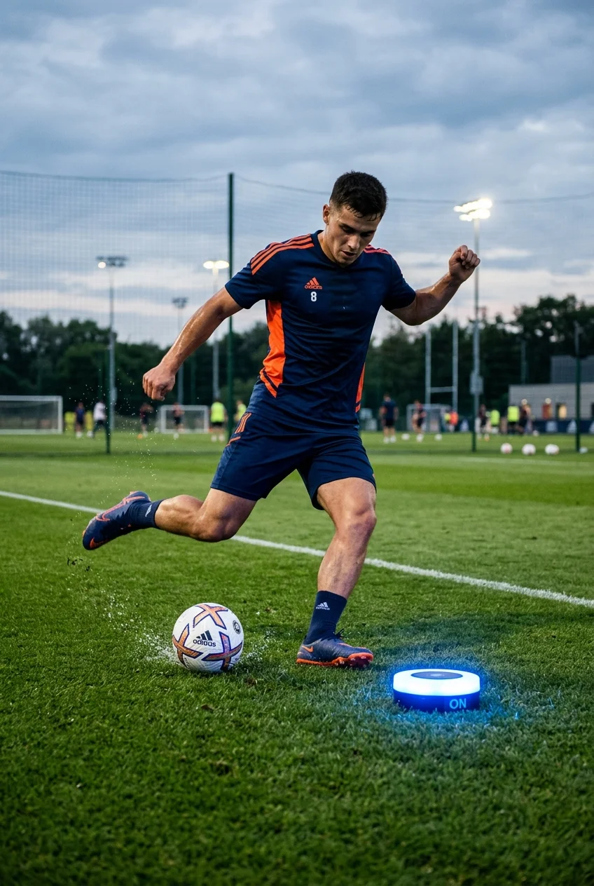 10 High-Rep Soccer Footwork Drills to Fix Your Weak Foot Fast 11 Soccer Footwork Drills To Fix Weak Foot - Reaction Light Shuttle & Weak-Foot Finish (AI Generated Image)