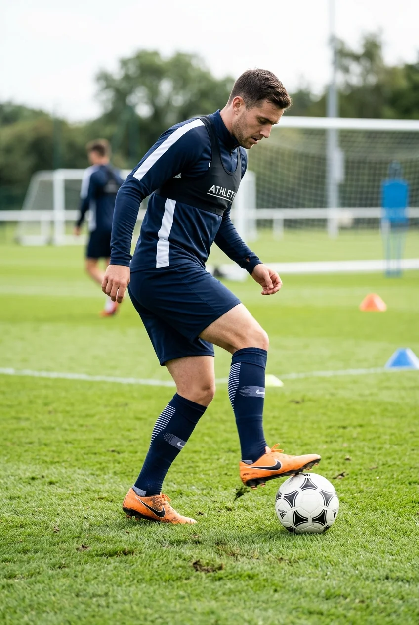10 High-Rep Soccer Footwork Drills to Fix Your Weak Foot Fast 4 Soccer Footwork Drills To Fix Weak Foot - Rhythmic Toe-Taps & Sole Rolls (AI Generated Image)