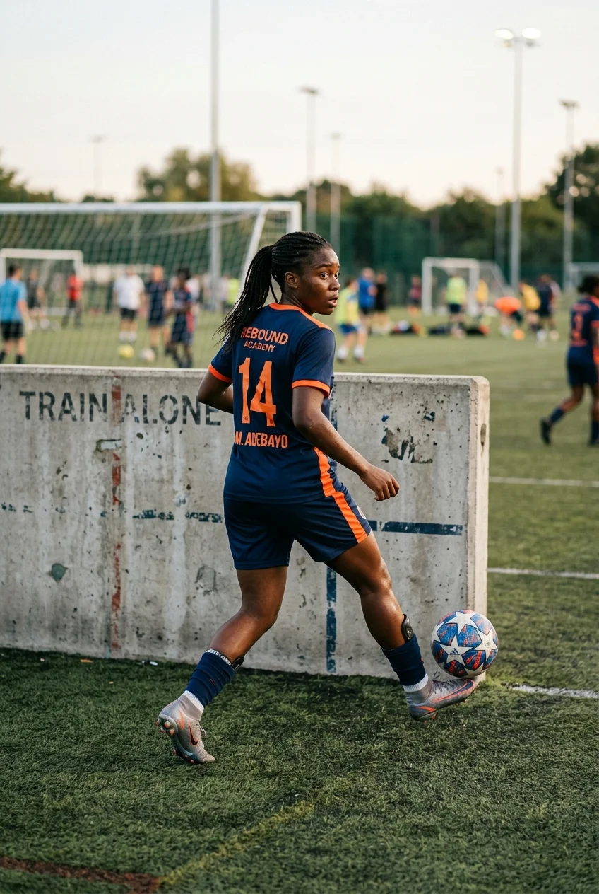 The 14-Day Solo Wall Passing Routine: Elite First Touch Protocol 7 The 14-Day Solo Wall Passing Routine - Over-the-Shoulder Blind Scanning Wall Pass drill (AI Generated Image)