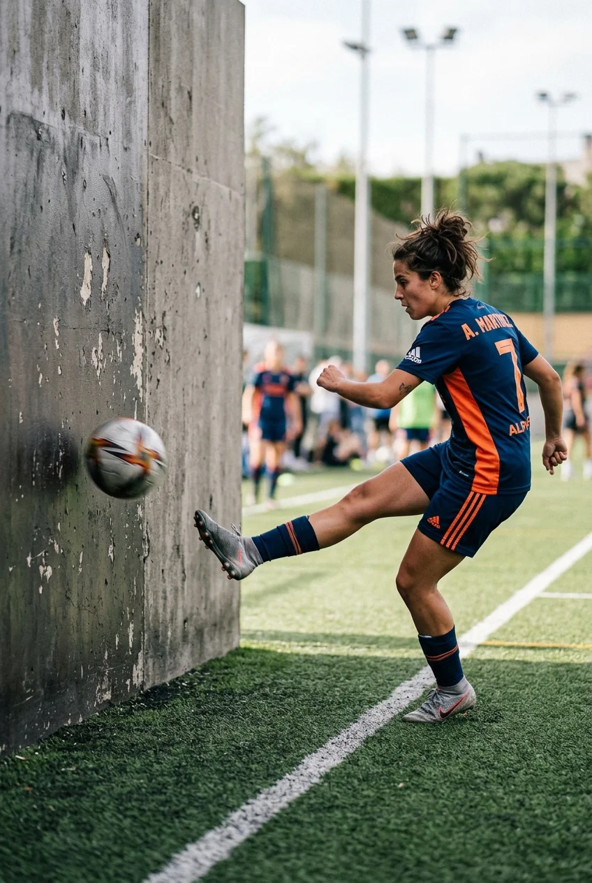 The 14-Day Solo Wall Passing Routine: Elite First Touch Protocol 3 The 14-Day Solo Wall Passing Routine - Locked Ankle One-Touch Rapid Fire drill (AI Generated Image)