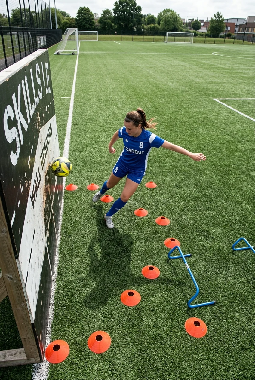 The 14-Day Solo Wall Passing Routine: Elite First Touch Protocol 4 The 14-Day Solo Wall Passing Routine - Two-Touch Directional Wall Turns drill (AI Generated Image)