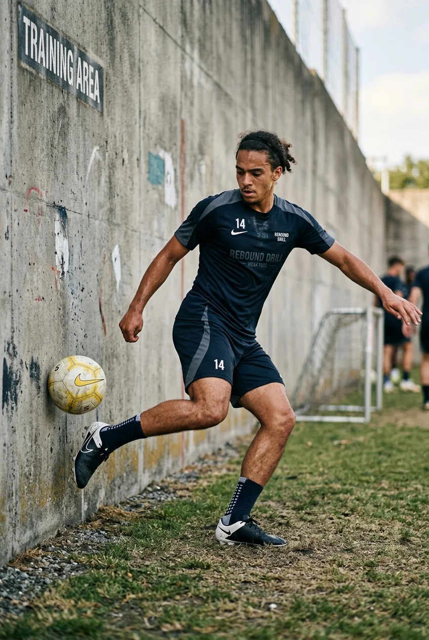 The 14-Day Solo Wall Passing Routine: Elite First Touch Protocol 5 The 14-Day Solo Wall Passing Routine - Weak-Foot Rebound Isolation Protocol drill (AI Generated Image)