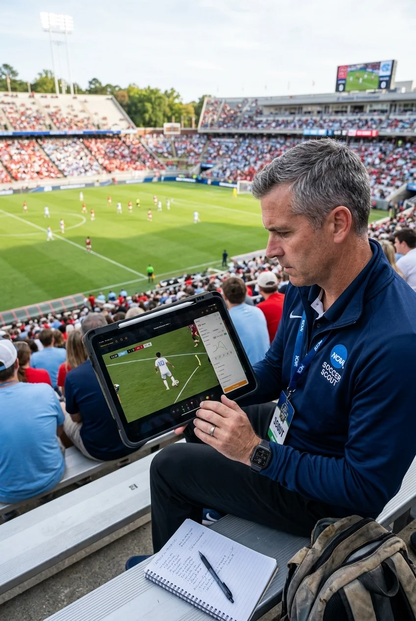 What College Scouts Look For in Wingers: 10-Point Checklist 7 What College Scouts Look For in Wingers (Checklist) - Hudl Highlight Video Protocol: What Scouts Want in 3 Minutes (AI Generated Image)