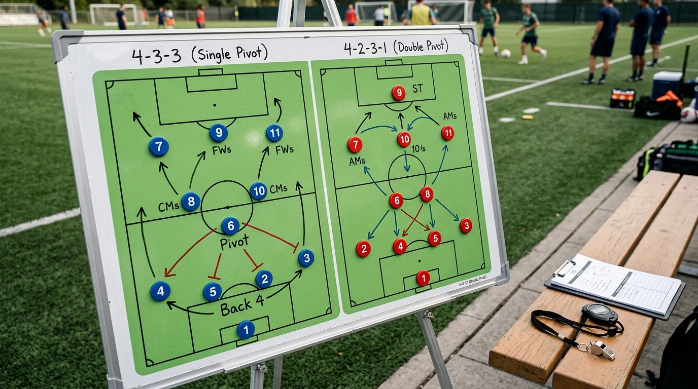 4-3-3 single pivot vs 4-2-3-1 double pivot tactical board breakdown (AI Generated Image)
